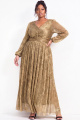 Plus Size Metallic Gold Lurex Pleated Long Sleeve Formal Dress