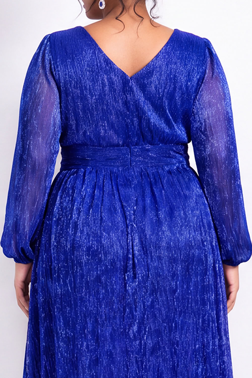 Plus Size Gold Pleated Maxi Dress with Long Sleeves
