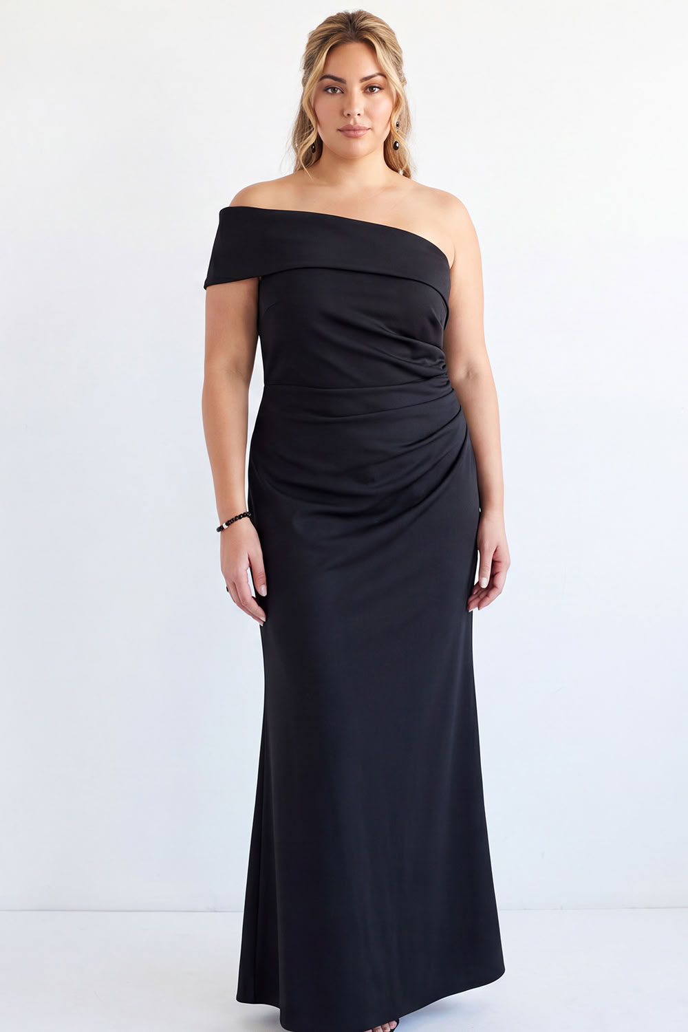 One Shoulder Mermaid Black Plus Size Formal Dress
