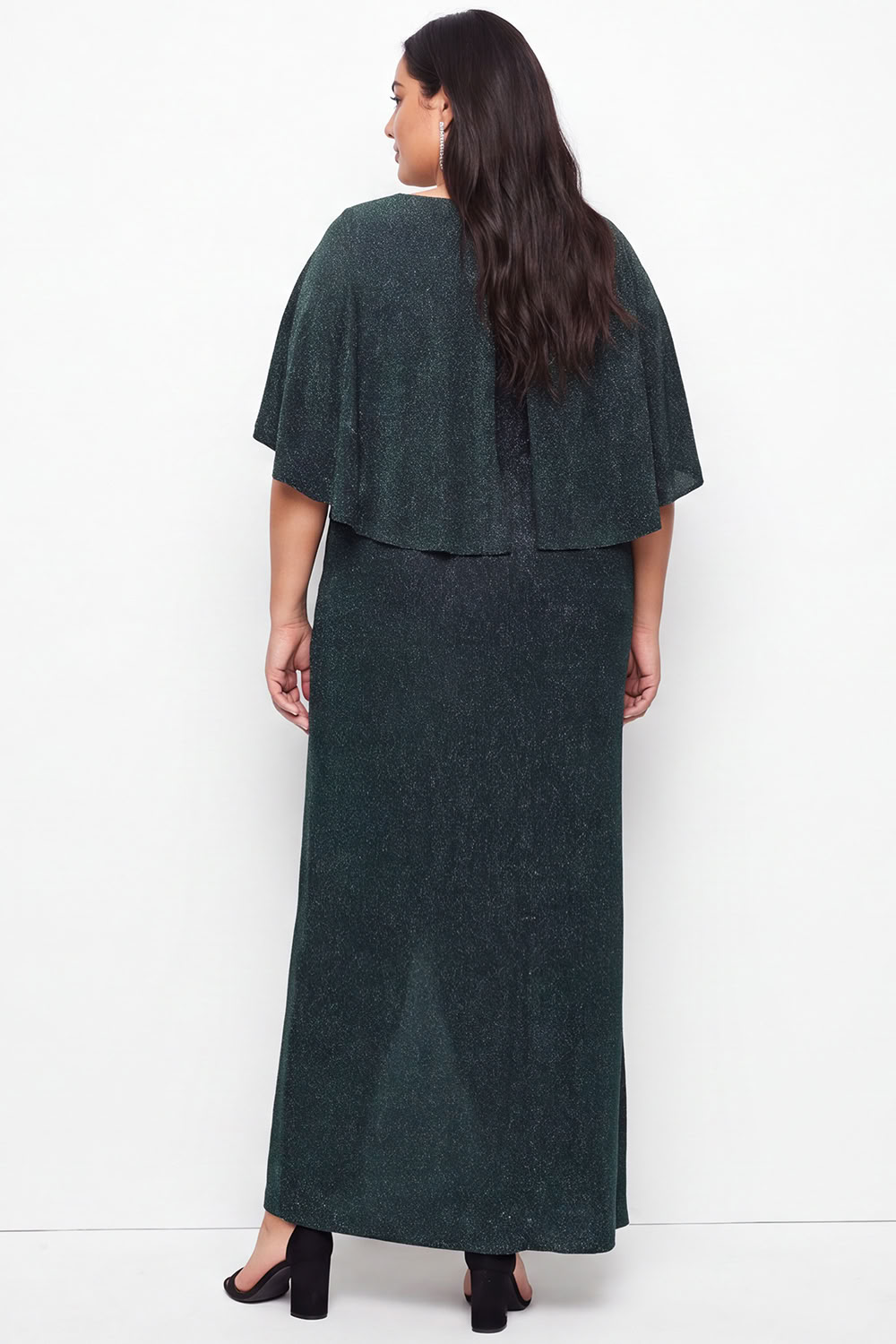 Plus Size Pine Green Mermaid V Neck Formal Dress with Cape Sleeves