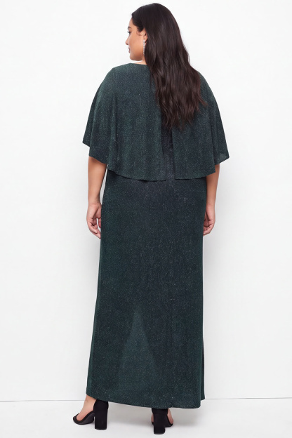 Plus Size Pine Green Mermaid V Neck Formal Dress with Cape Sleeves