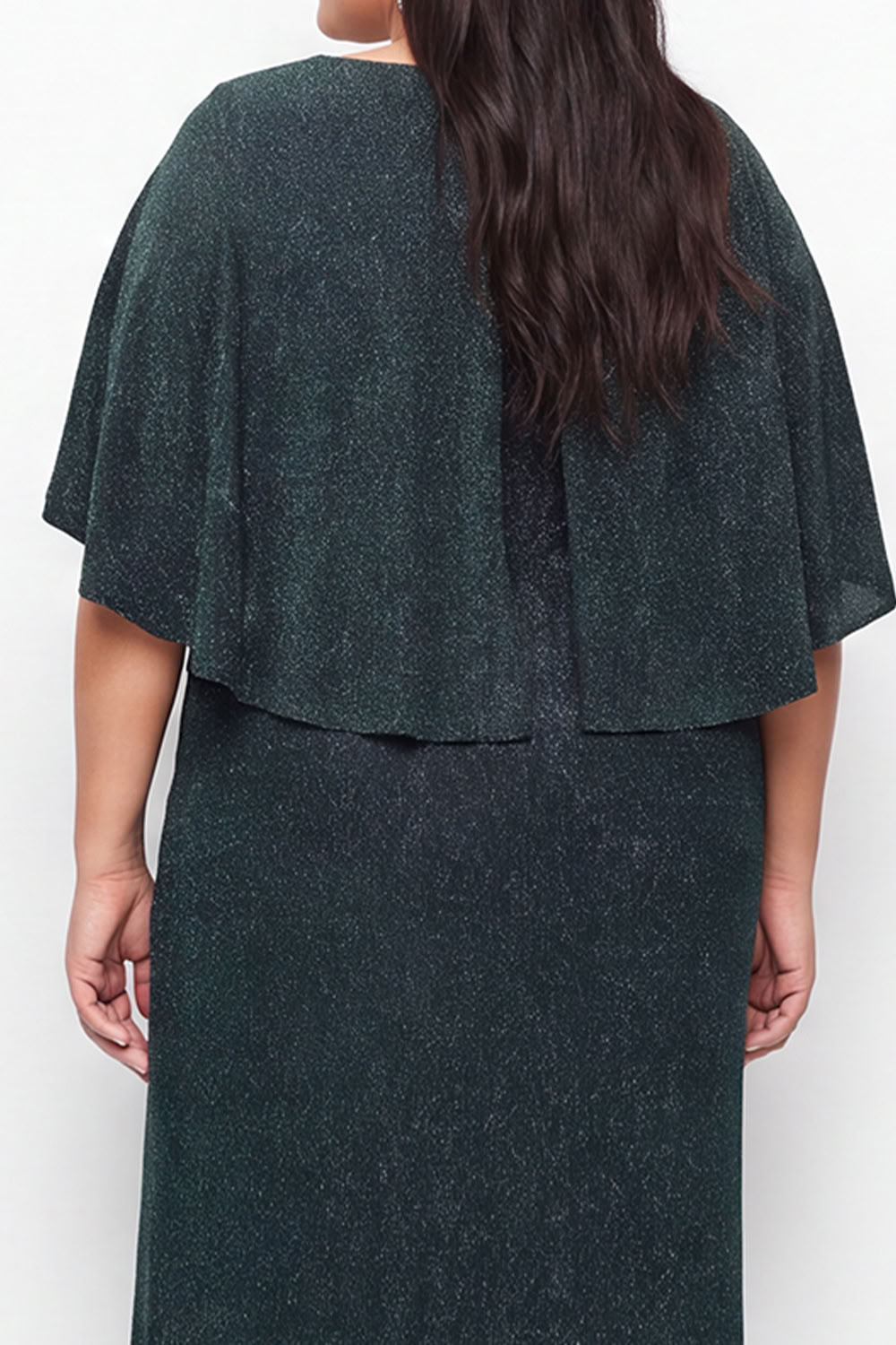 Plus Size Pine Green Mermaid V Neck Formal Dress with Cape Sleeves