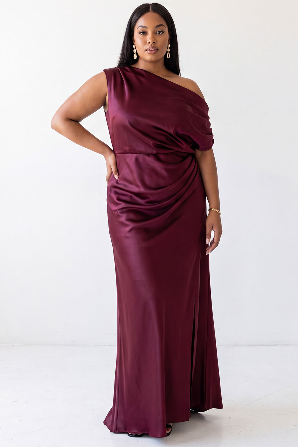 Plus Size Burgundy One Shoulder Mermaid Formal Dress