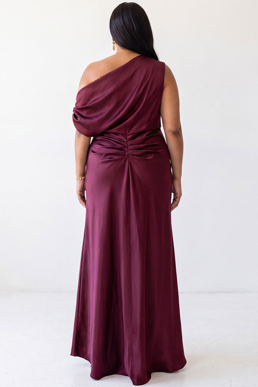 Plus Size Burgundy One Shoulder Mermaid Formal Dress