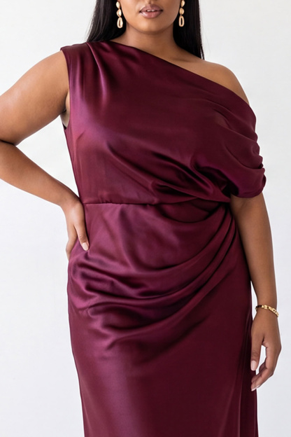 Plus Size Burgundy One Shoulder Mermaid Formal Dress