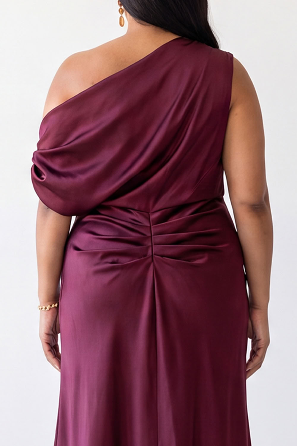 Plus Size Burgundy One Shoulder Mermaid Formal Dress