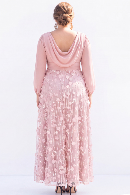 Black Sequin A Line Plus Size Formal Dress with Long Sleeves