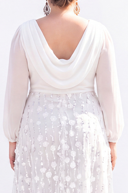 Black Sequin A Line Plus Size Formal Dress with Long Sleeves