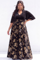 Plus Size Black Burnout Velvet Floral A Line Long Formal Dress