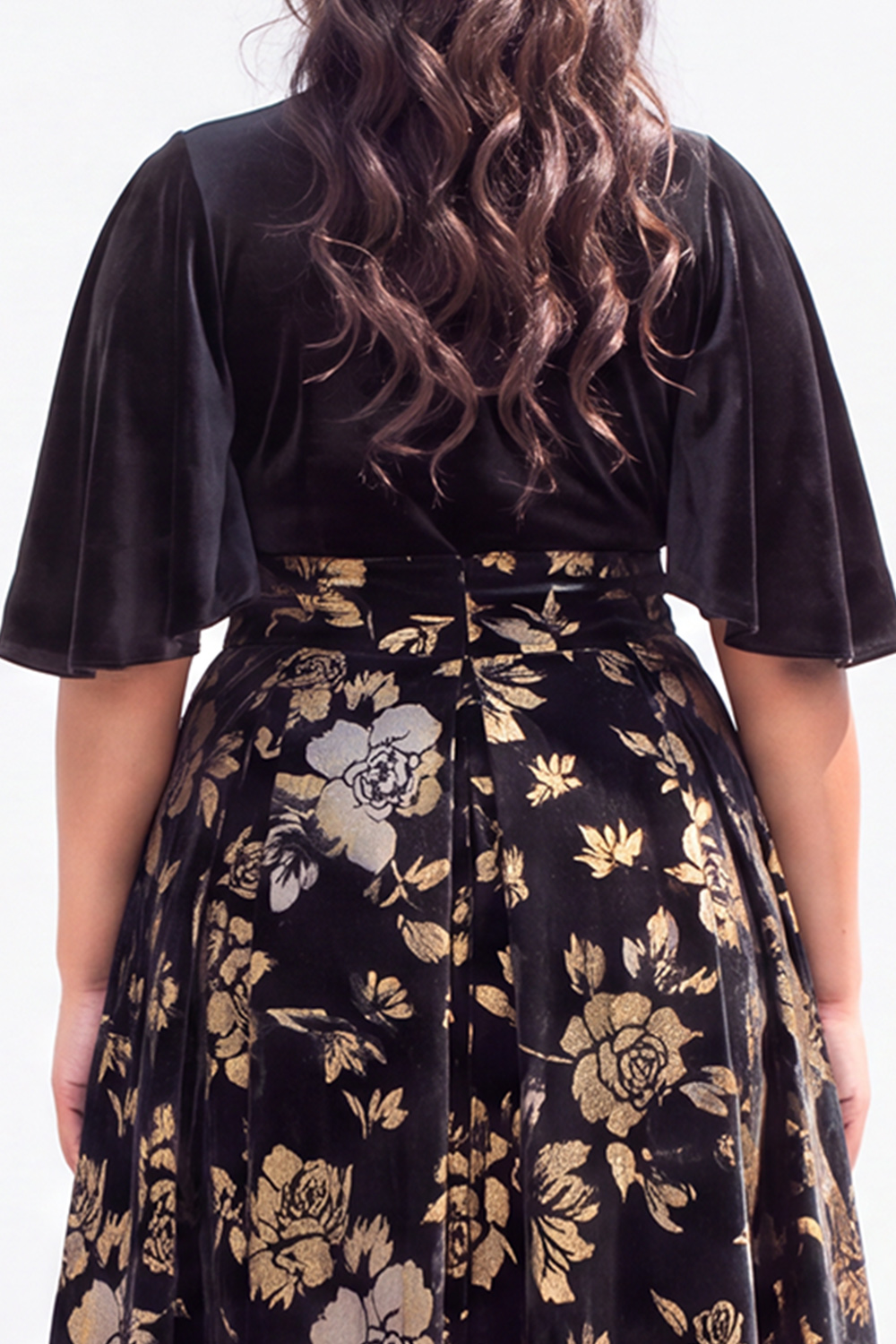 Plus Size Black Velvet Floral A line Formal Dress