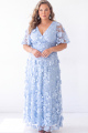 Blue 3D Flower A Line V Neck Plus Size Maxi Dress