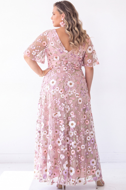 Blue Floral A Line V Neck Maxi Dress