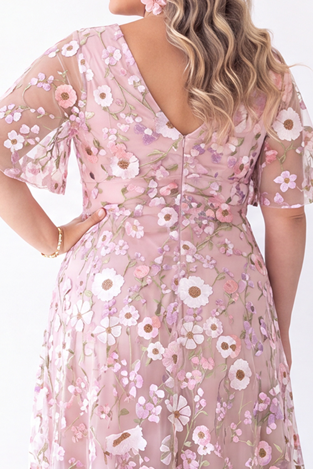 Blue Floral A Line V Neck Maxi Dress