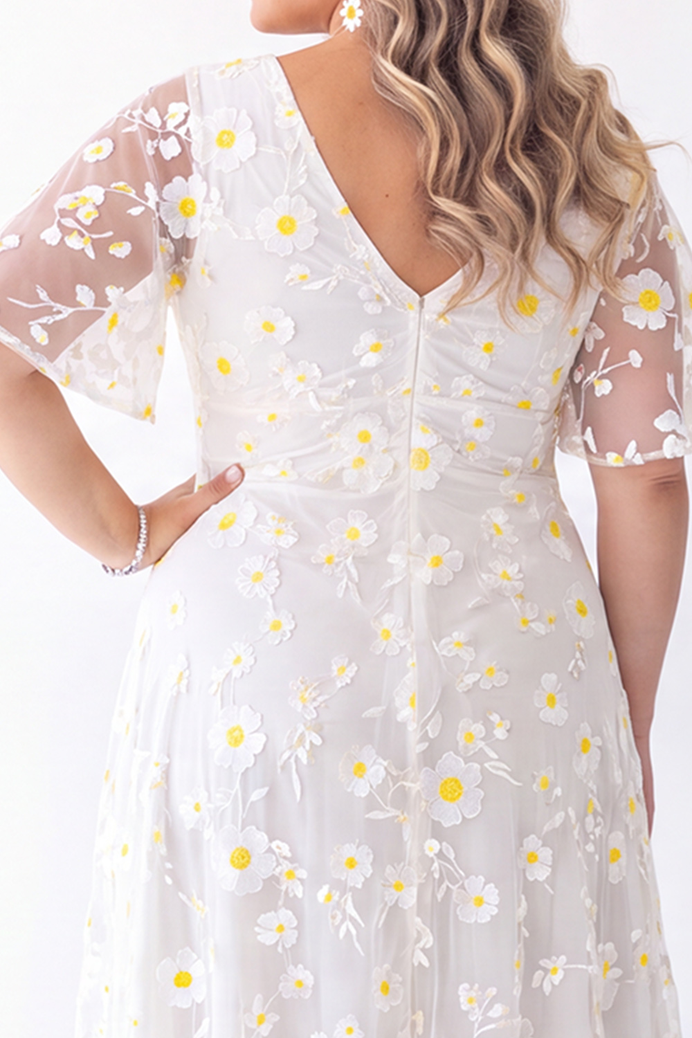 Blue Floral A Line V Neck Maxi Dress