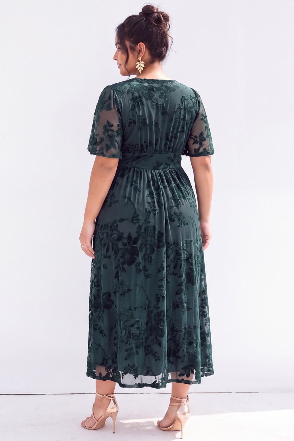 Dark Green Velvet Floral Plus Size Formal Dress with Slit