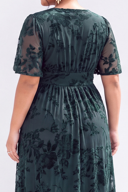 Dark Green Velvet Floral Plus Size Formal Dress with Slit