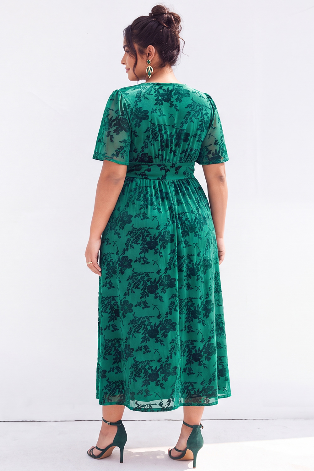 Dark Green Velvet Floral Plus Size Formal Dress with Slit