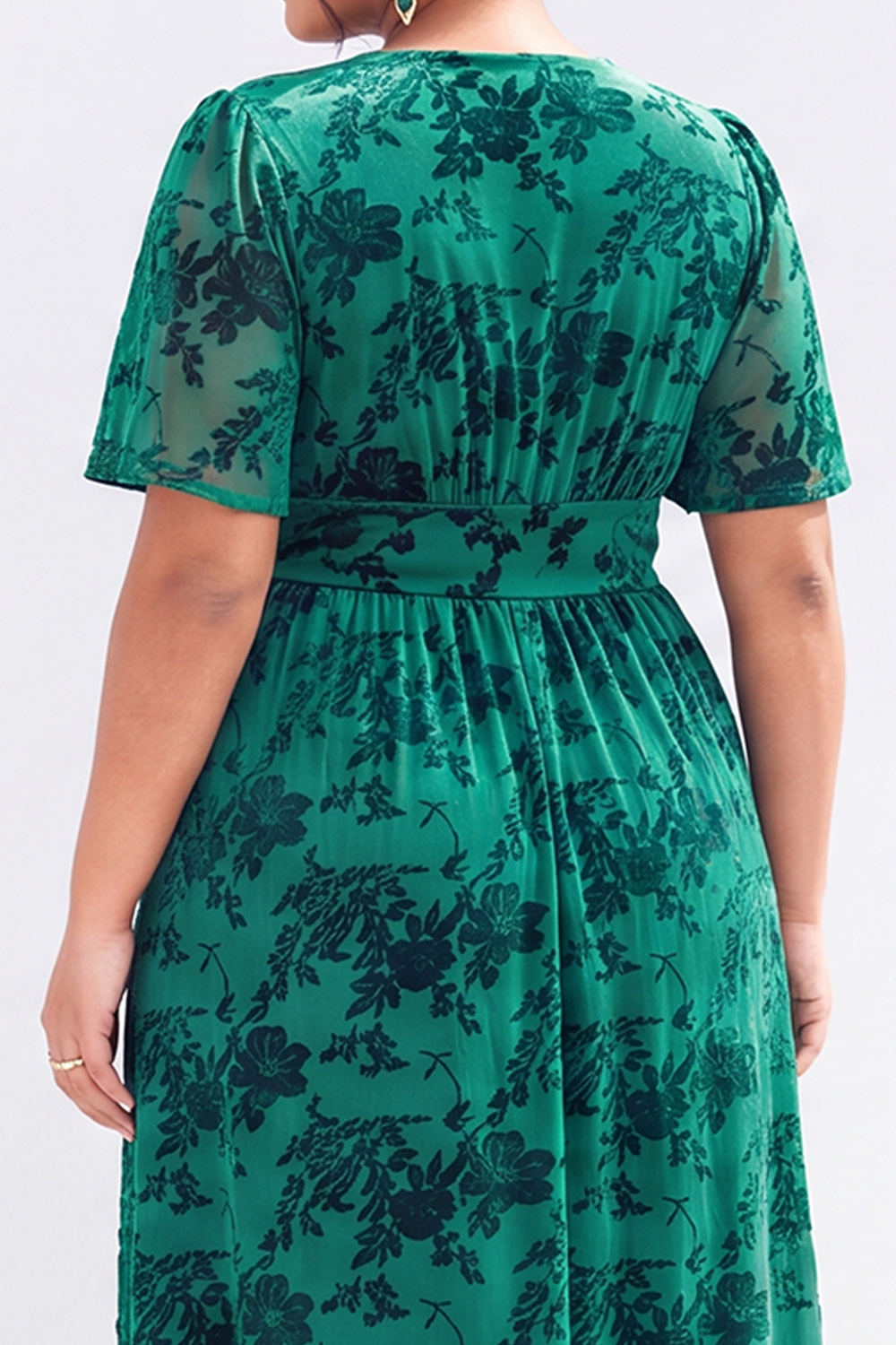 Dark Green Velvet Floral Plus Size Formal Dress with Slit