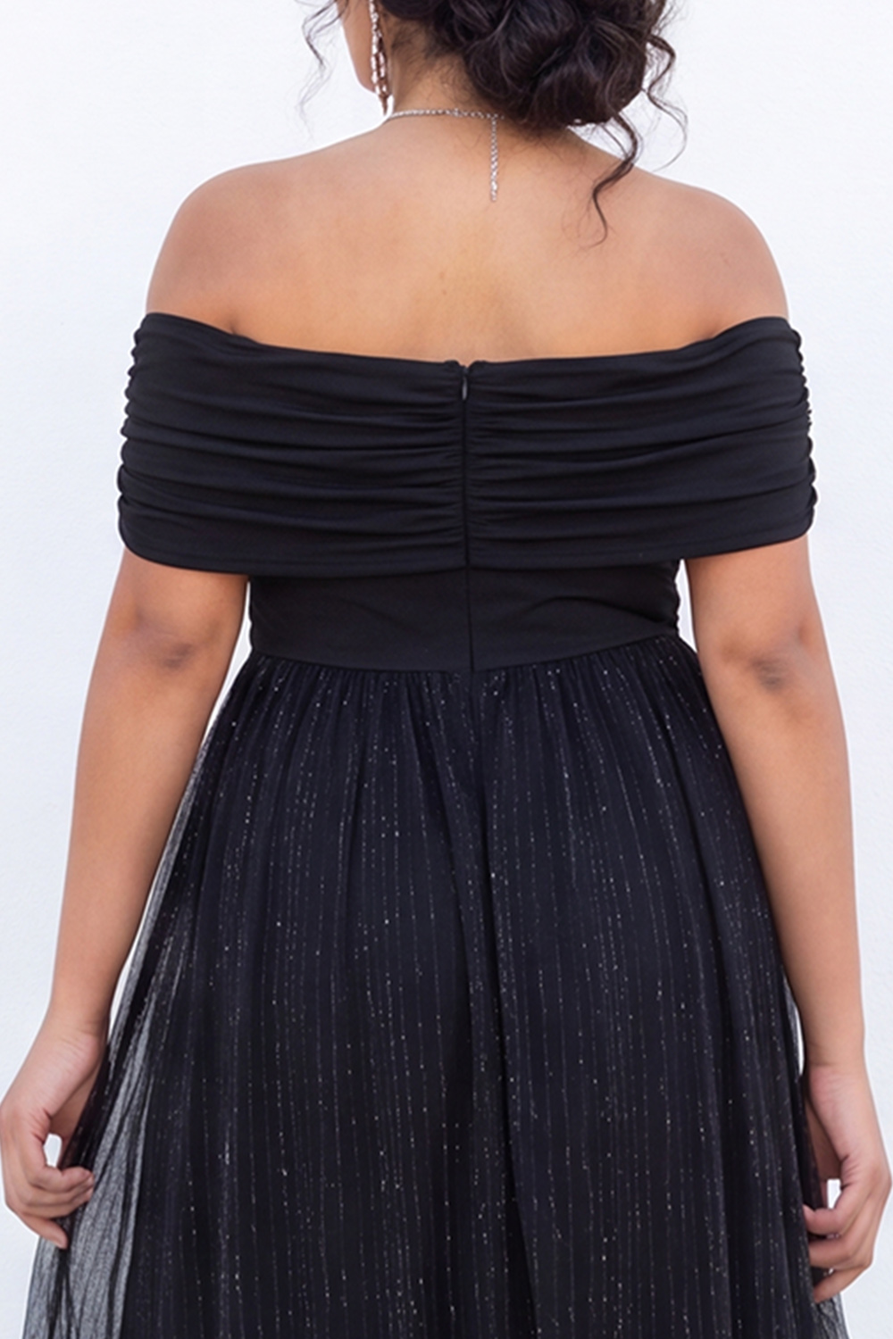 Glitter Black Off the Shoulder A Line Plus Size Formal Dress