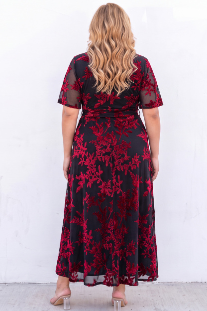 Plus Size Burgundy Velvet Floral A Line Formal Dress