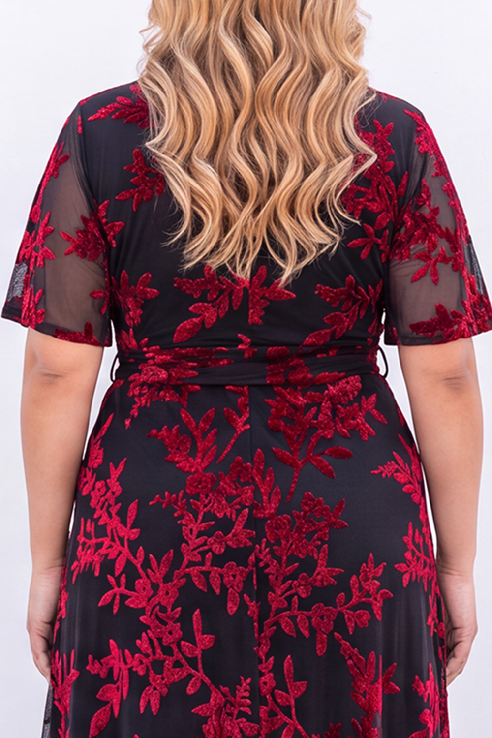 Plus Size Burgundy Velvet Floral A Line Formal Dress