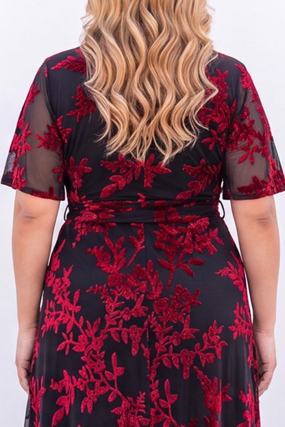 Plus Size Burgundy Velvet Floral A Line Formal Dress