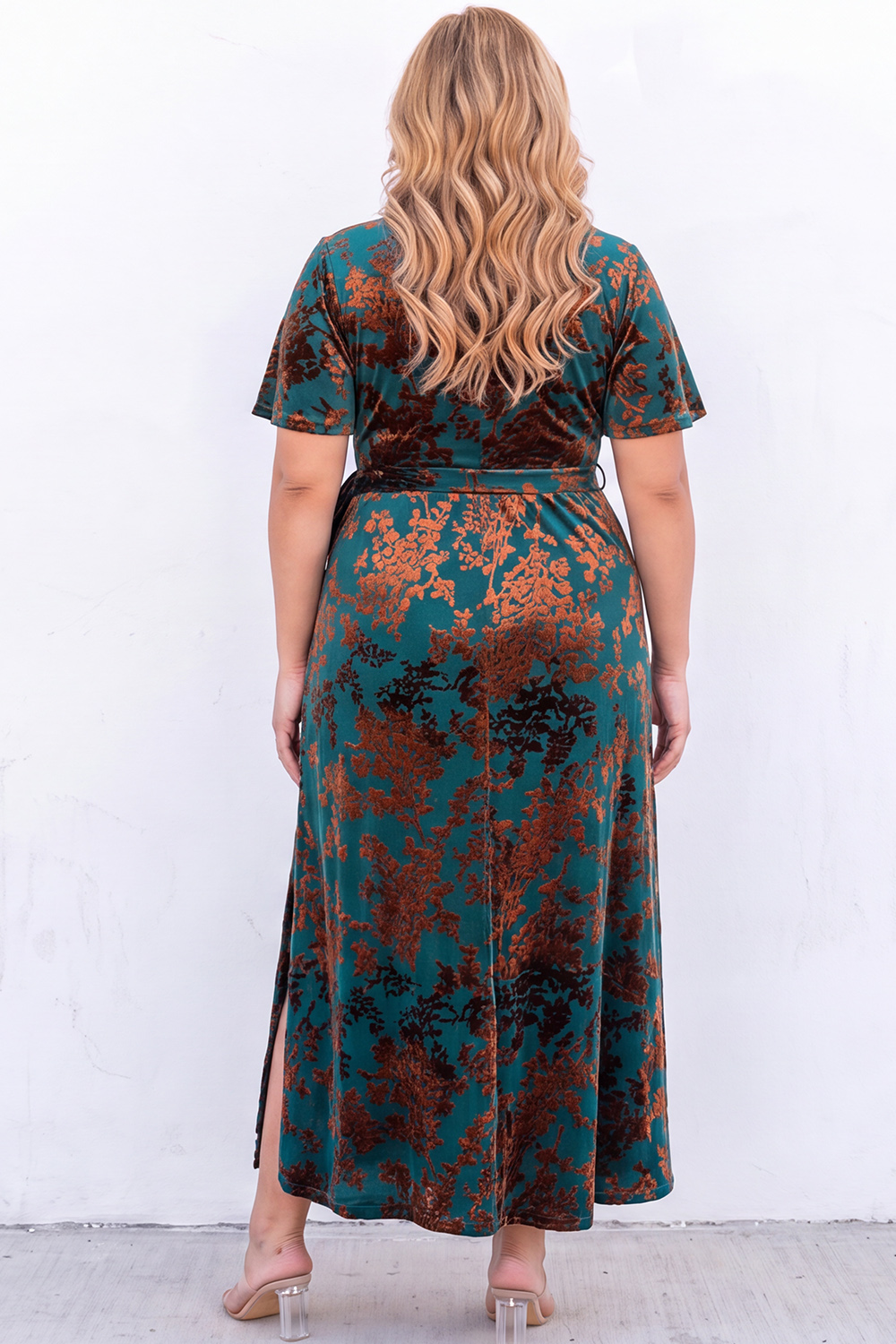 Plus Size Burgundy Velvet Floral A Line Formal Dress