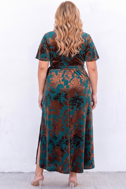 Plus Size Burgundy Velvet Floral A Line Formal Dress