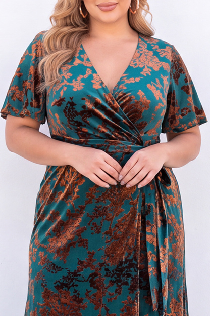 Plus Size Burgundy Velvet Floral A Line Formal Dress