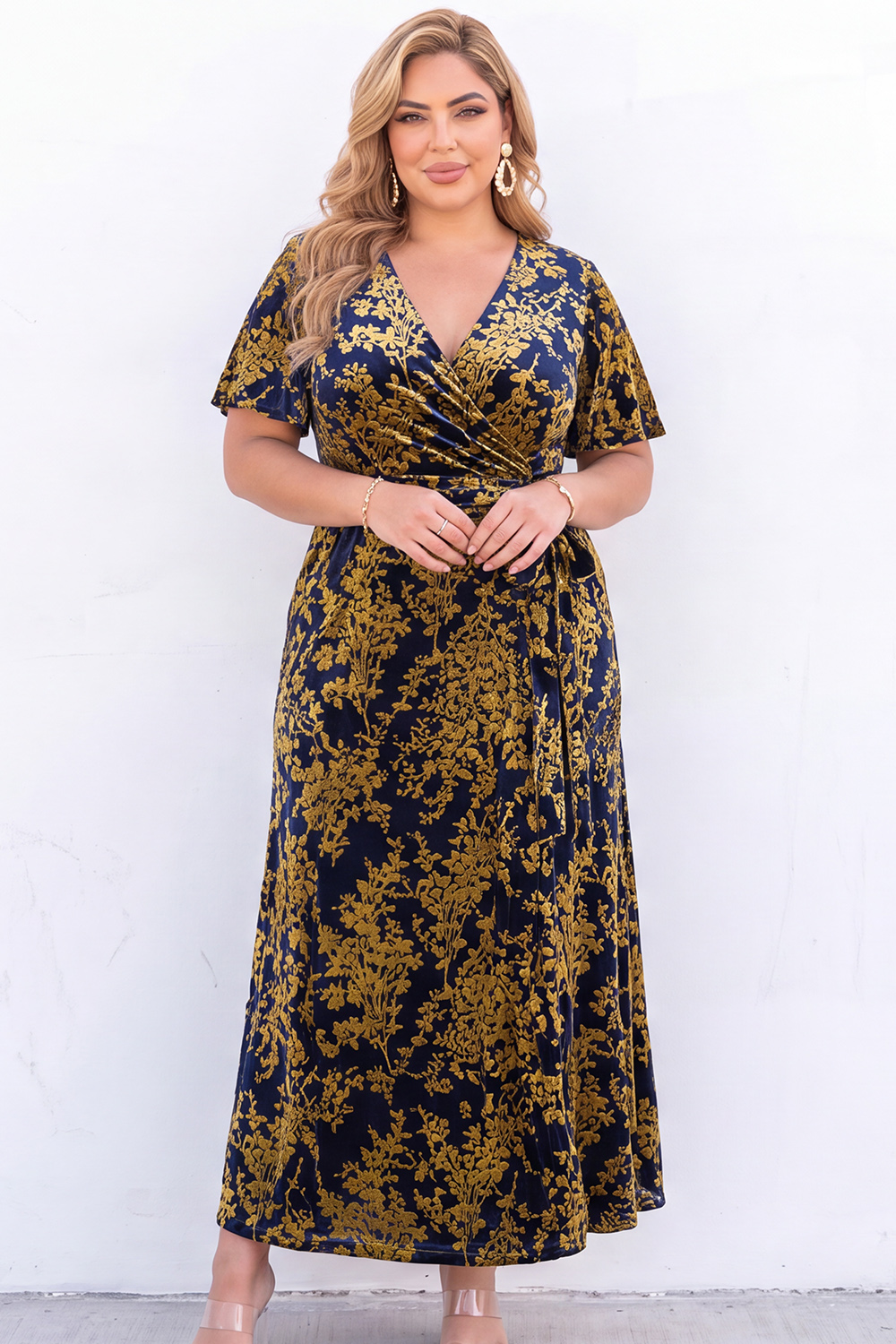 Plus Size Burgundy Velvet Floral A Line Formal Dress