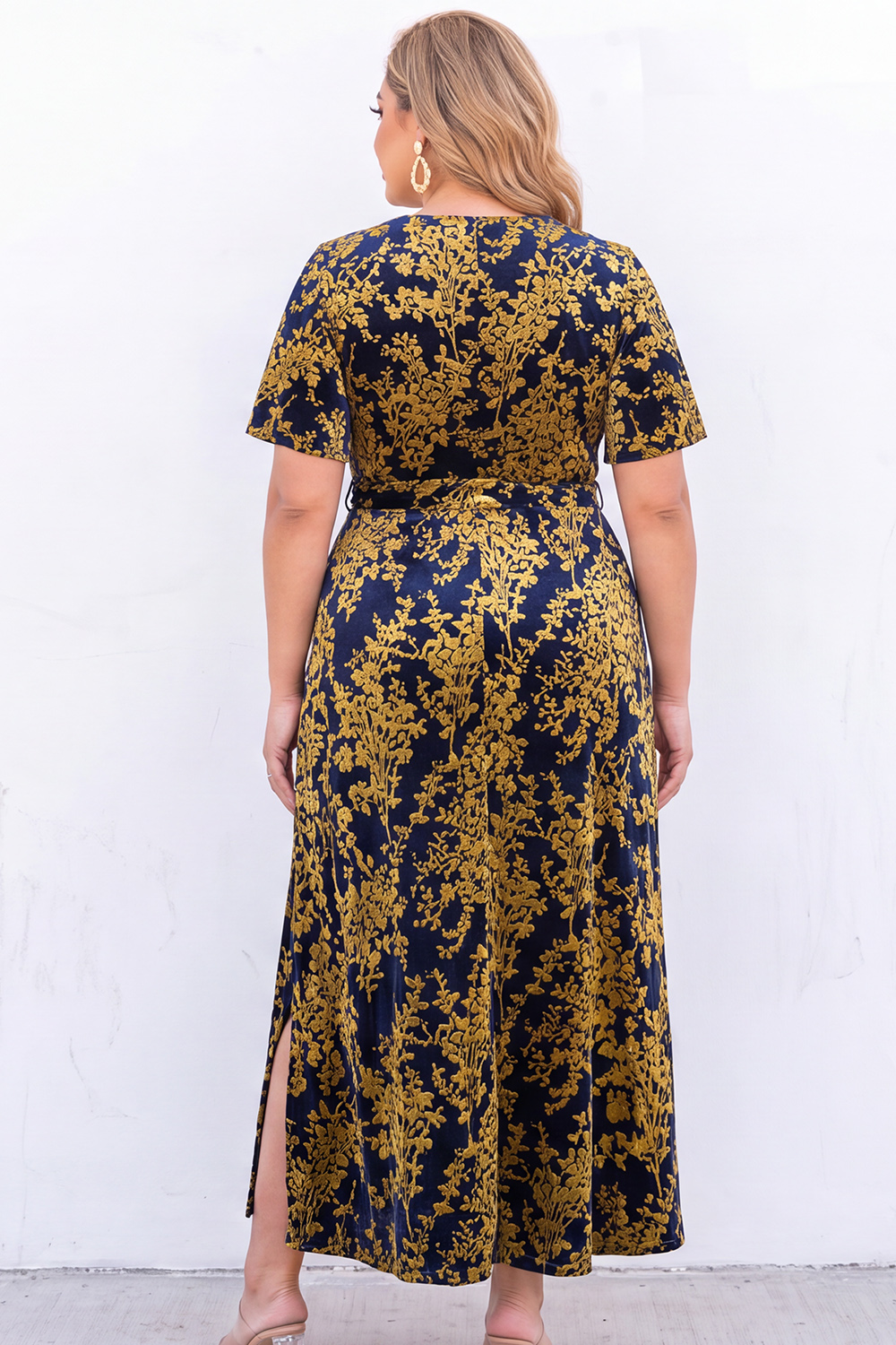 Plus Size Burgundy Velvet Floral A Line Formal Dress