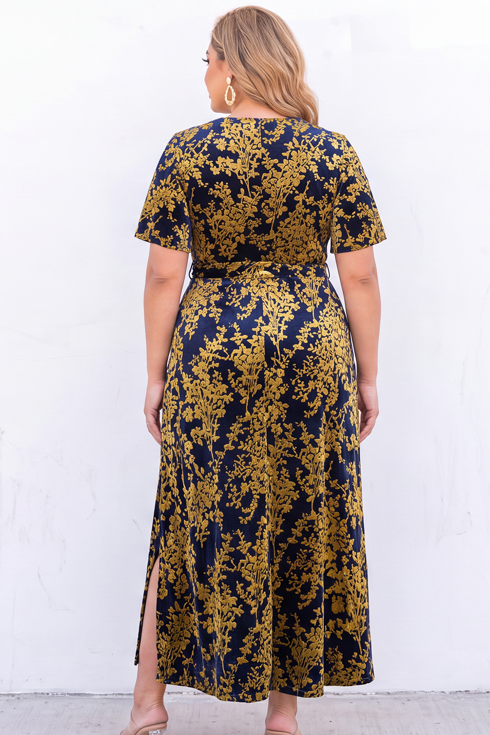 Plus Size Burgundy Velvet Floral A Line Formal Dress