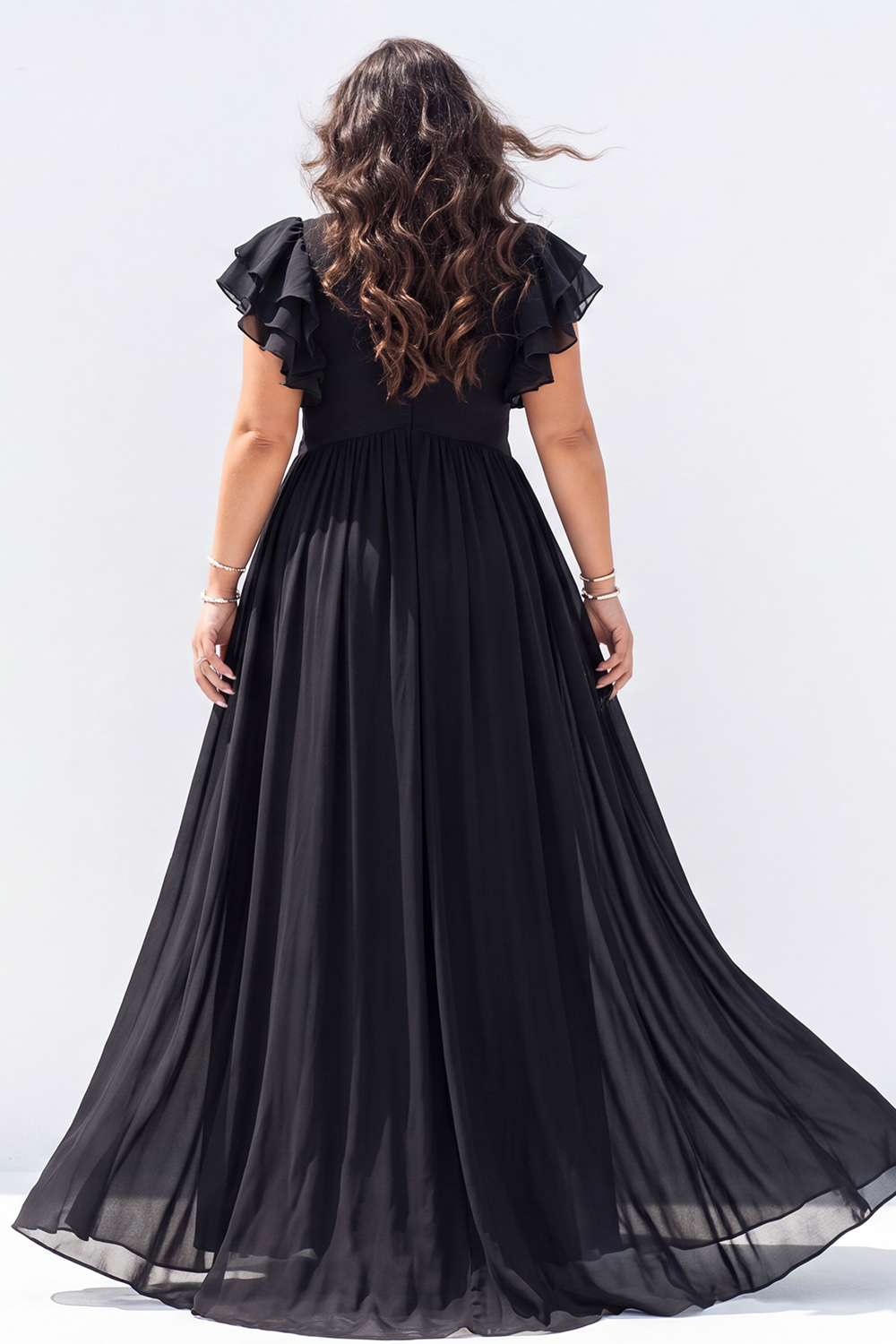 Plus Size Black V Neck A Line Long Formal Dress