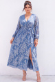 Plus Size Blue Burnout Velvet Floral Long Sleeve Wedding Guest Dress with Slit