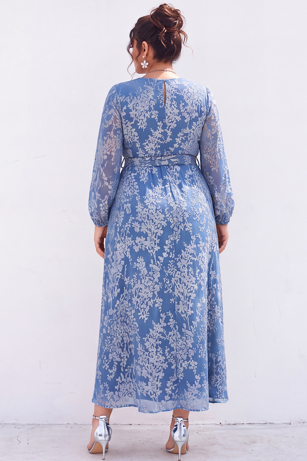 Plus Size Blue Floral A Line Mother of the Bride Dress with Slit