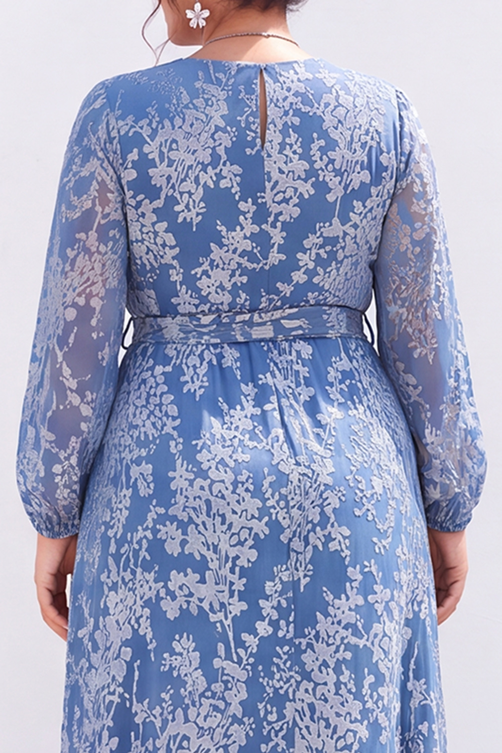 Plus Size Blue Floral A Line Mother of the Bride Dress with Slit