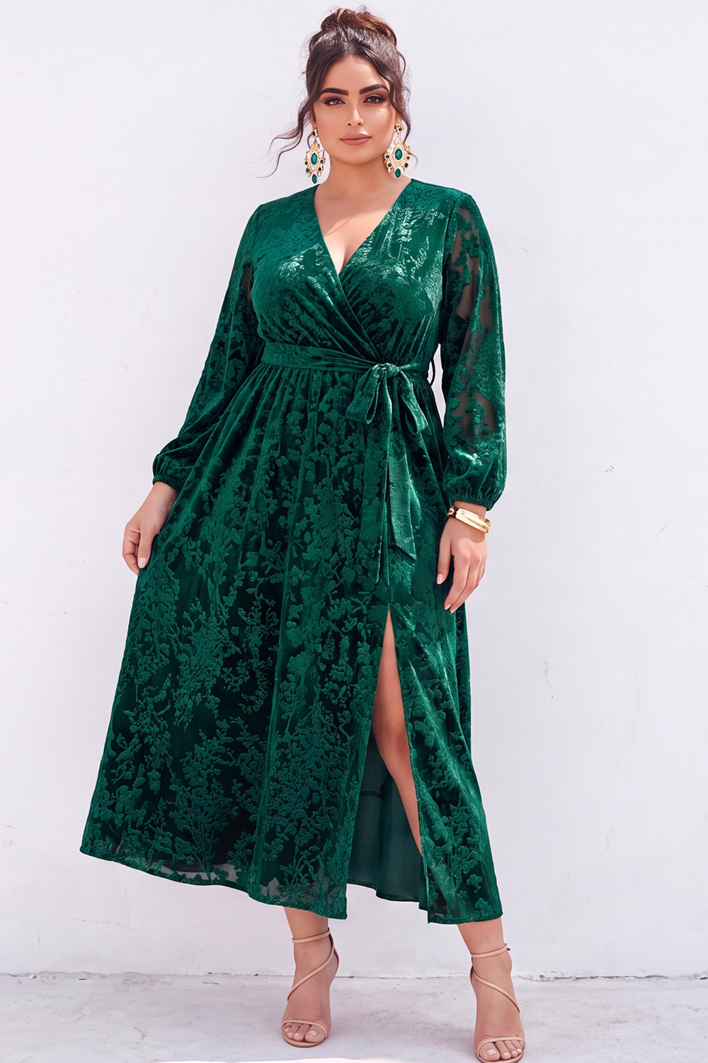 Plus Size Blue Floral A Line Mother of the Bride Dress with Slit