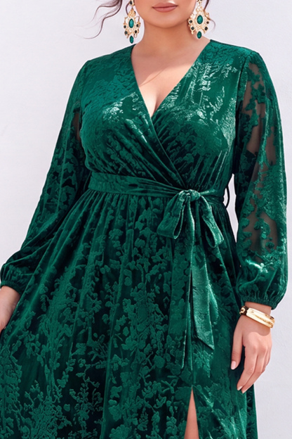 Plus Size Blue Floral A Line Mother of the Bride Dress with Slit