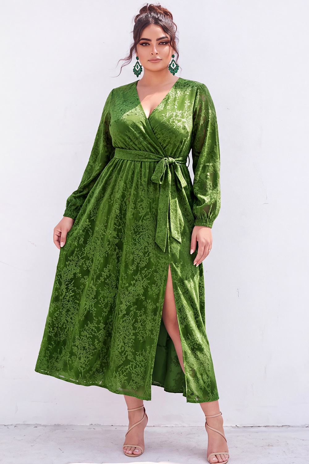 Plus Size Blue Floral A Line Mother of the Bride Dress with Slit