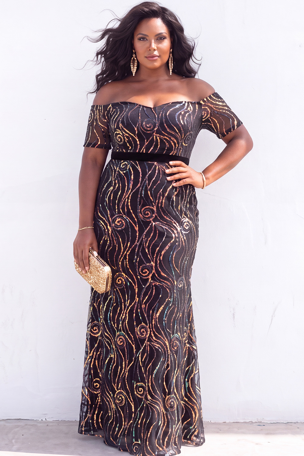 Blue Sequin Off the Shoulder Mermaid Plus Size Mother of the Bride Dress