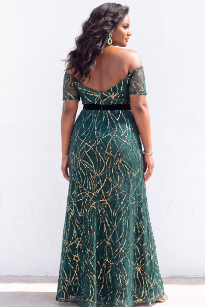 Blue Sequin Off the Shoulder Mermaid Plus Size Mother of the Bride Dress