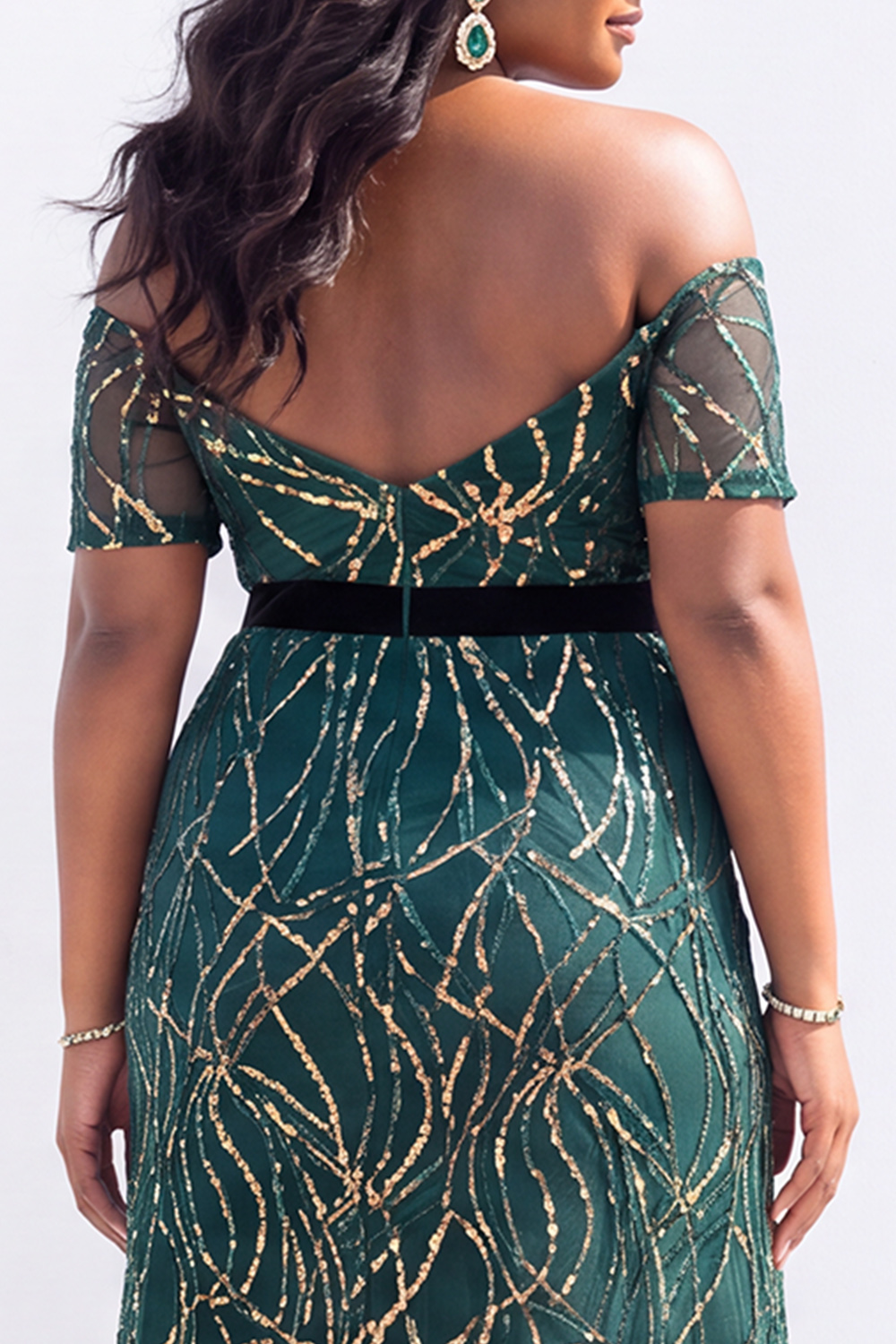 Blue Sequin Off the Shoulder Mermaid Plus Size Mother of the Bride Dress
