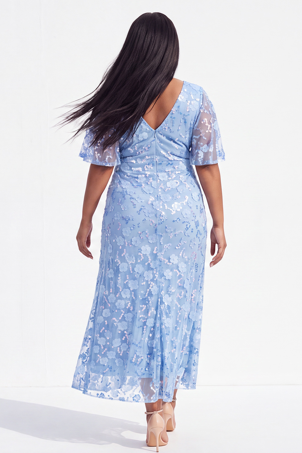 Plus Size Black 3D Floral Sequin A Line Formal Dress