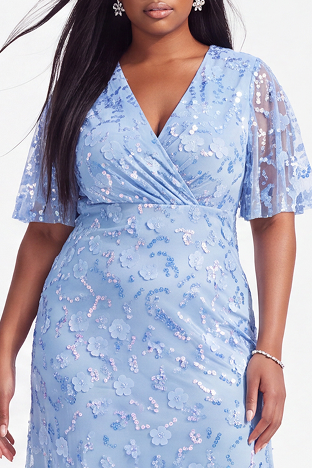 Plus Size Black 3D Floral Sequin A Line Formal Dress