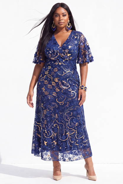 Plus Size Black 3D Floral Sequin A Line Formal Dress