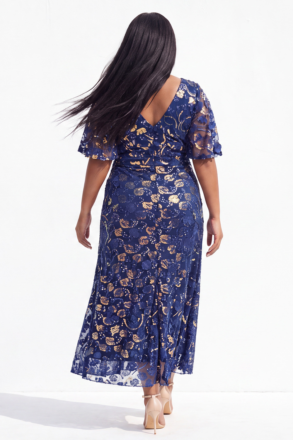 Plus Size Black 3D Floral Sequin A Line Formal Dress