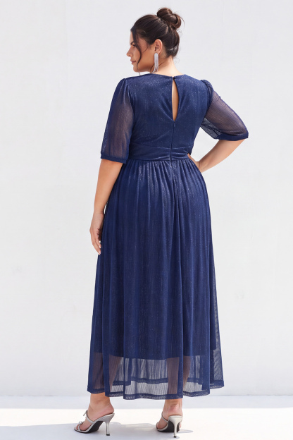 Plus Size Navy A Line V Neck Mother of the Bride Dress