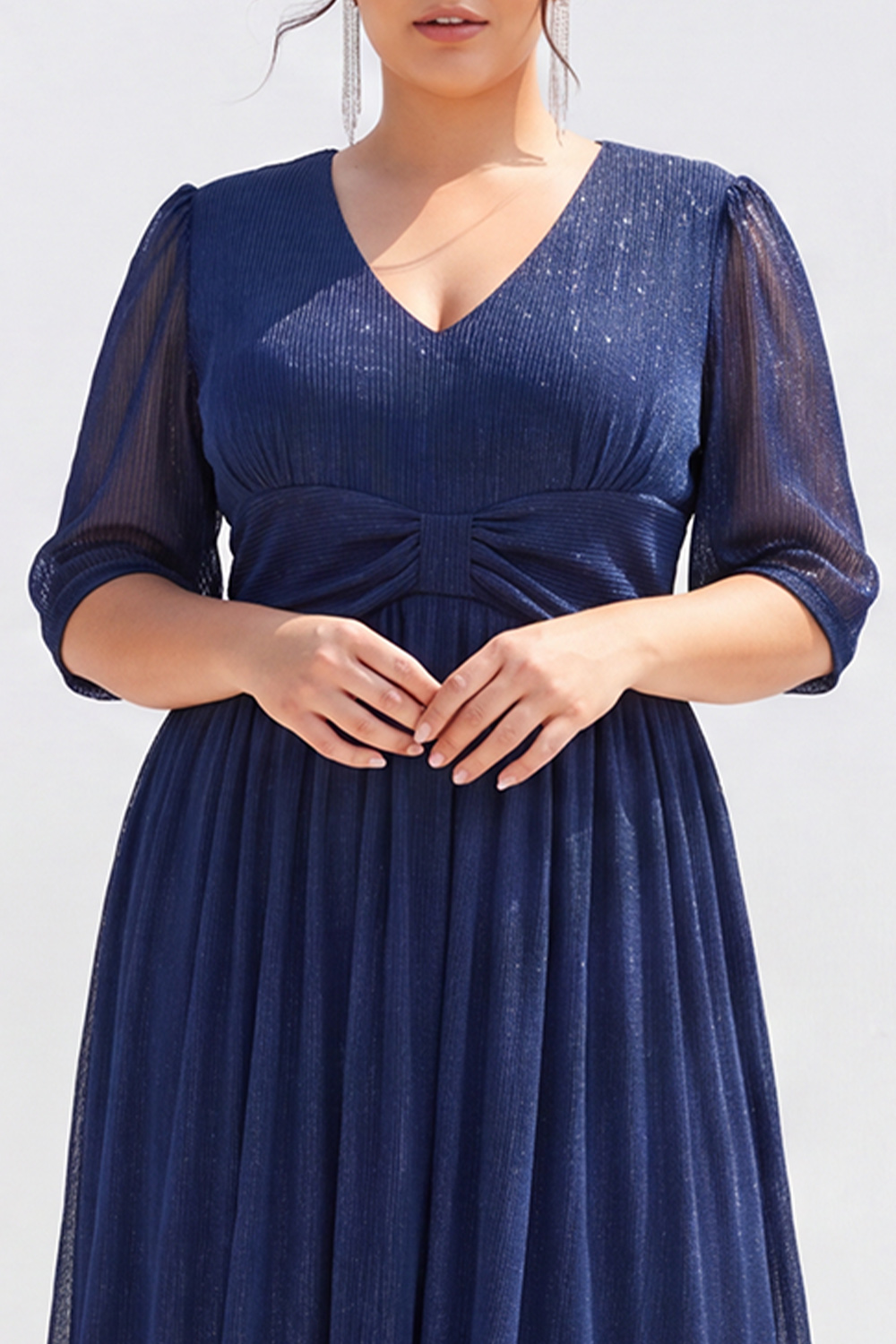 Plus Size Navy A Line V Neck Mother of the Bride Dress