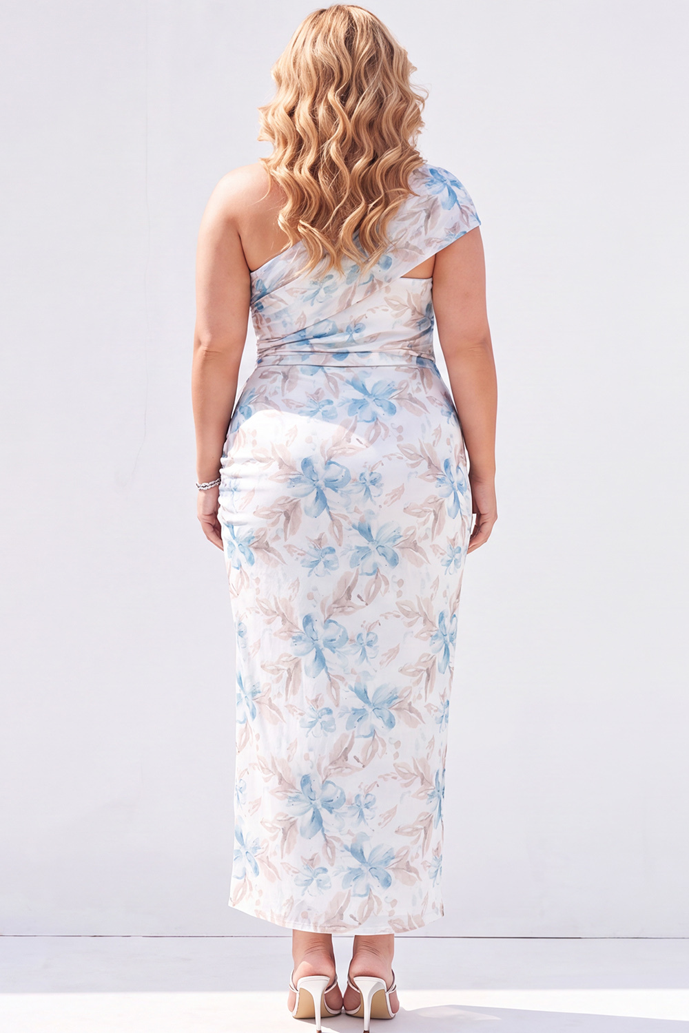 Green One Shoulder Floral Pencil Plus Size Maxi Dress