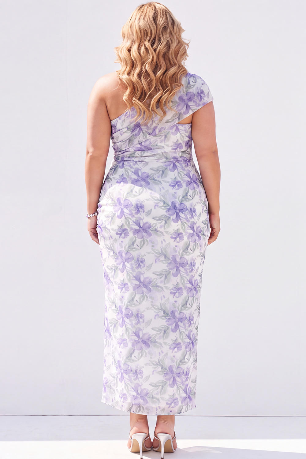 Green One Shoulder Floral Pencil Plus Size Maxi Dress
